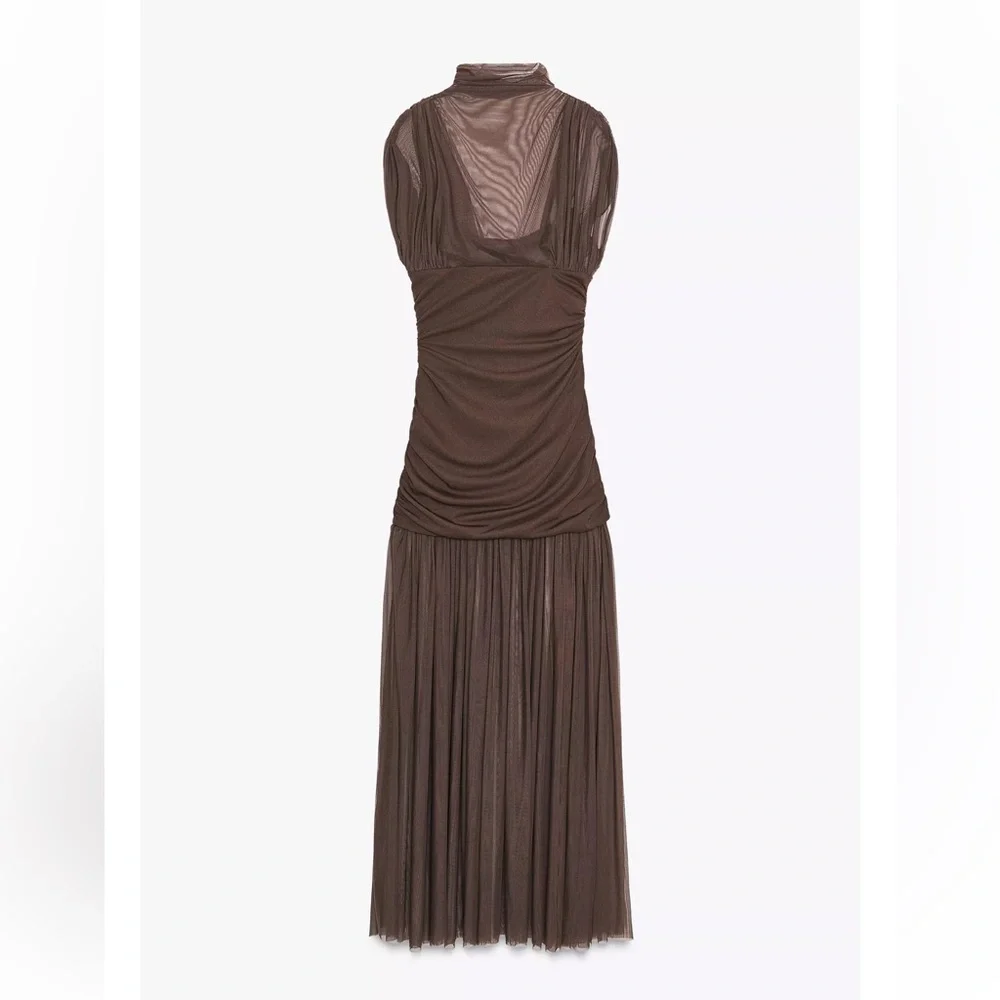 Zara Asymmetrical Brown Dress - Picture 7 of 10